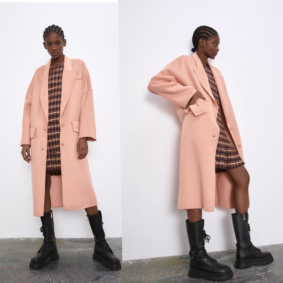 Zara Bloggers Fav Oversized Double Button Long Coat Tangerine XL NWT - Picture 4 of 13